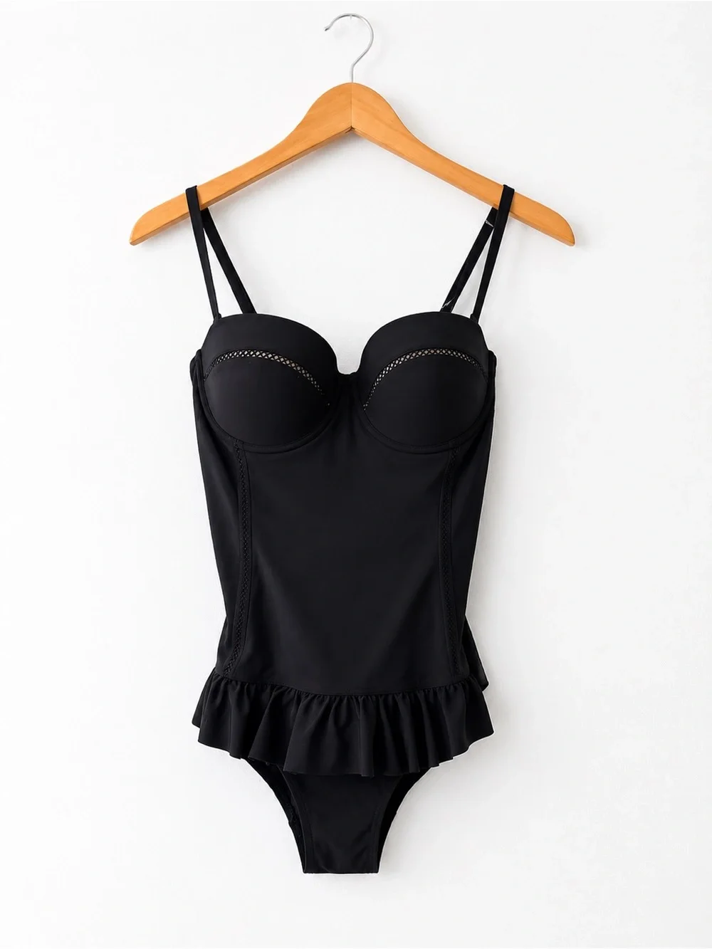 Tory Burch Black Bustier Swim Top with Ruffle Hem